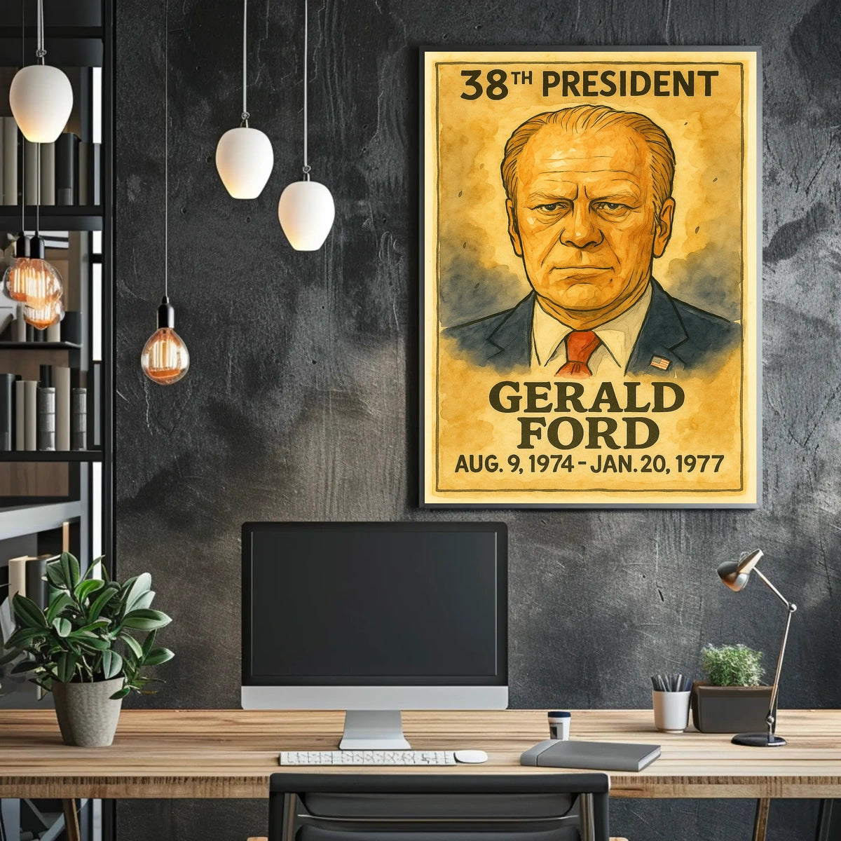 Gerald Ford 38th President of the United States Exaggerated Cartoon Sketch Poster