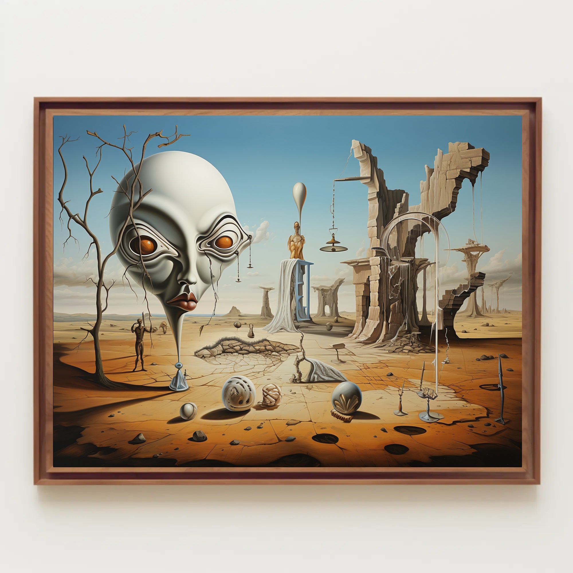 Surreal Desertscape with Abstract Alien Figure Artistic Poster