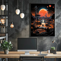 Futuristic Alien Planet Poster: Sci-Fi Landscape in Space