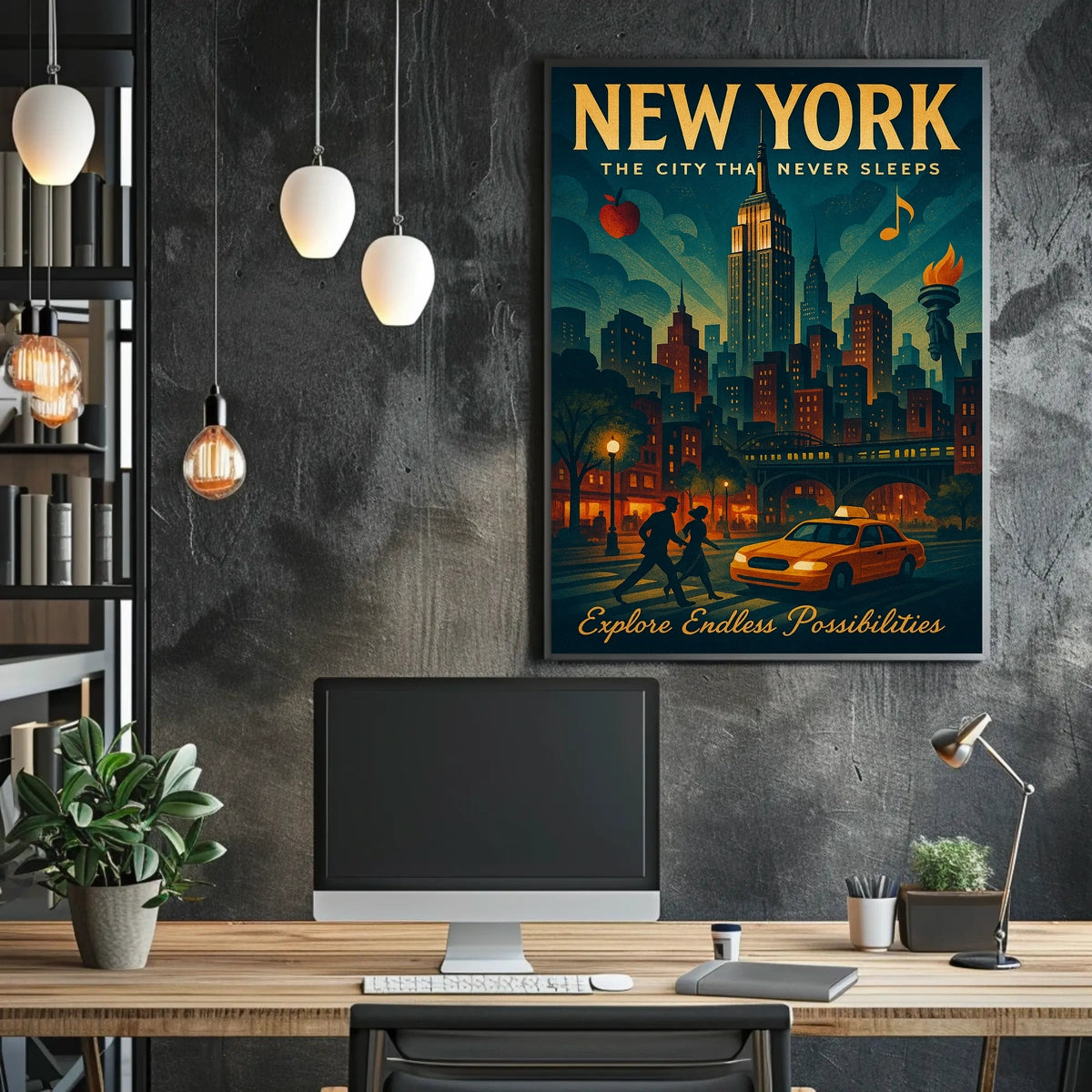Explore New York City Skyline Poster Retro Wall Art