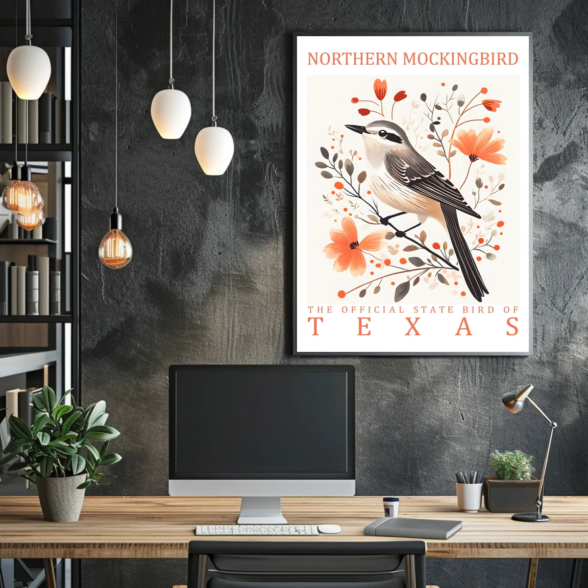 Northern Mockingbird Texas Nature Art Poster