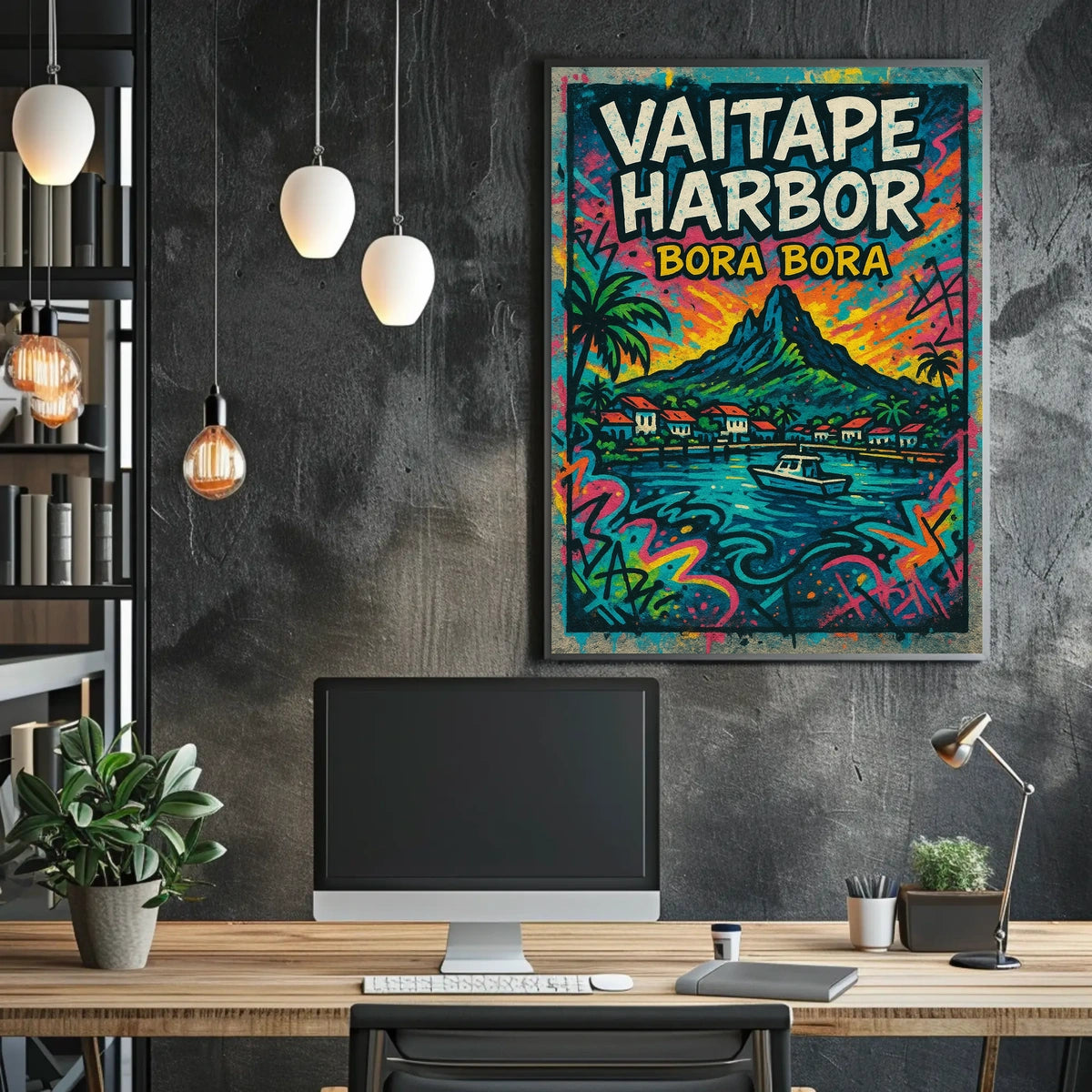 Vaitape Harbor Bora Bora Tropical Landscape Poster