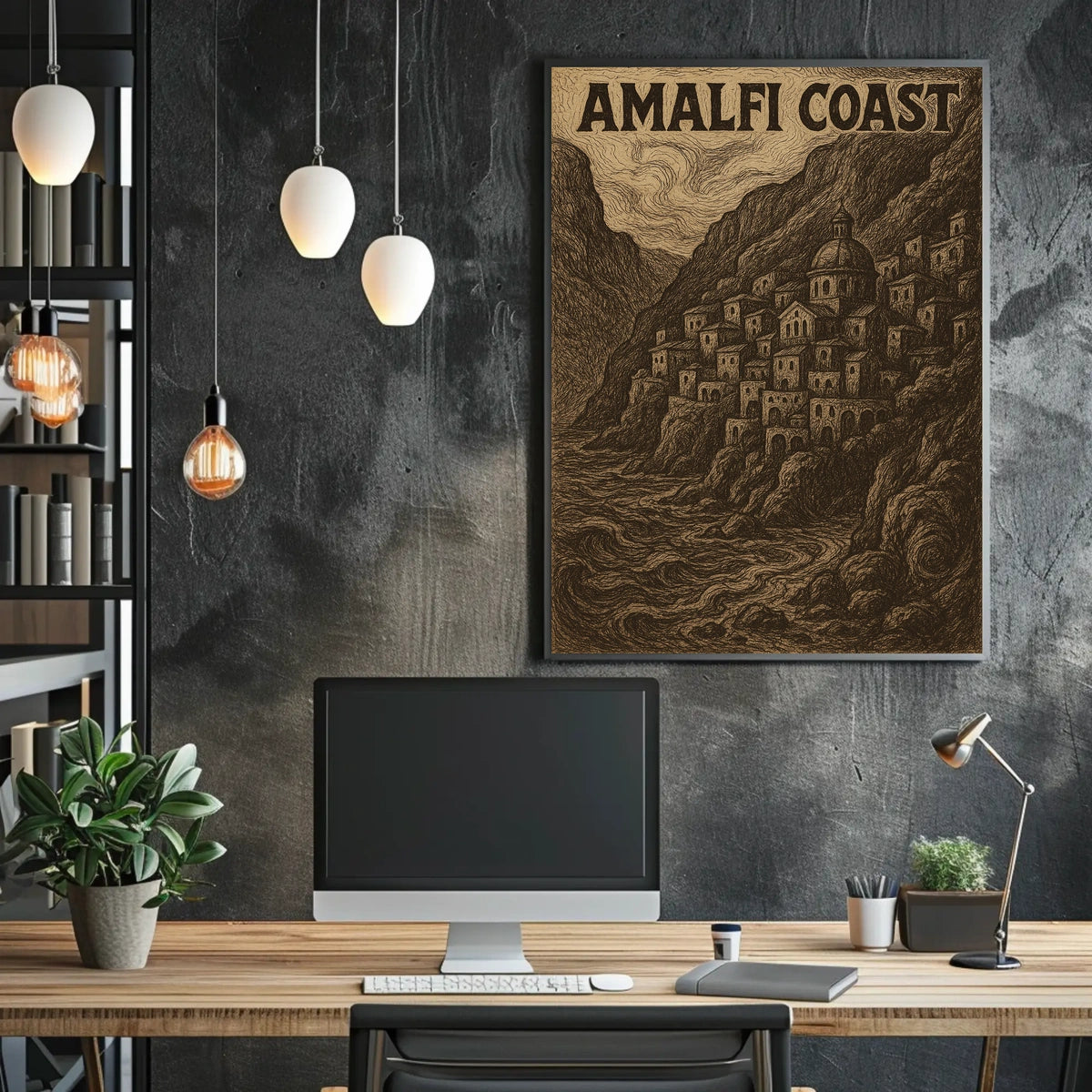 Amalfi Coast Scenic Illustration Poster Wall Art Decor