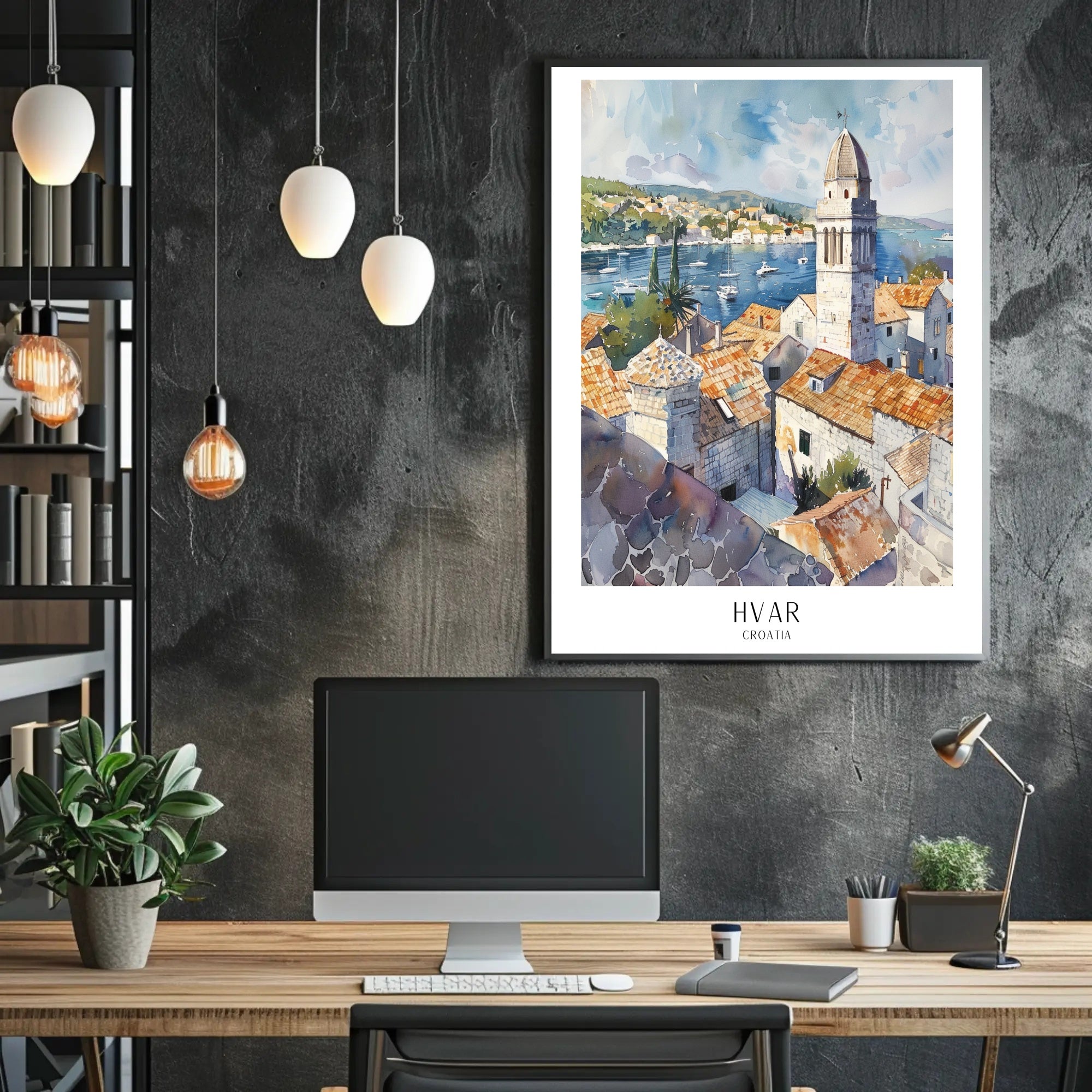 Hvar Croatia Scenic View Watercolor Travel Poster PosterGoat