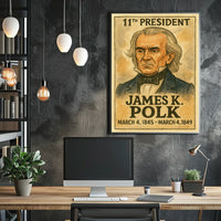 James K. Polk 11th President of the United States Exaggerated Cartoon Sketch Poster