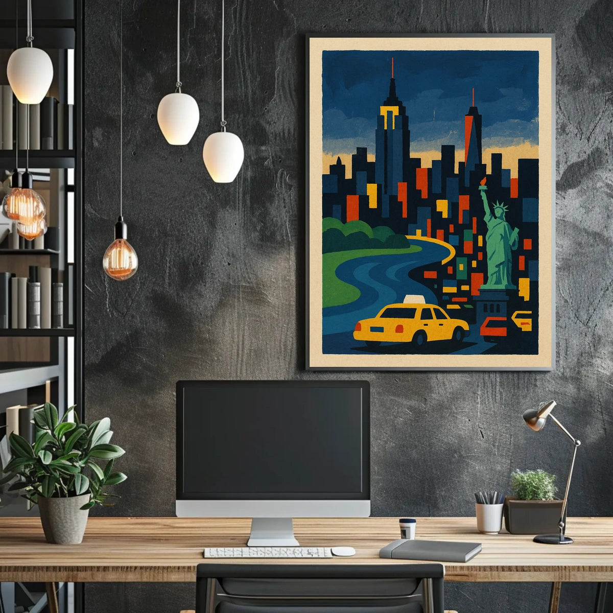 New York City Skyline Poster Modern Urban Vibrant Wall Art