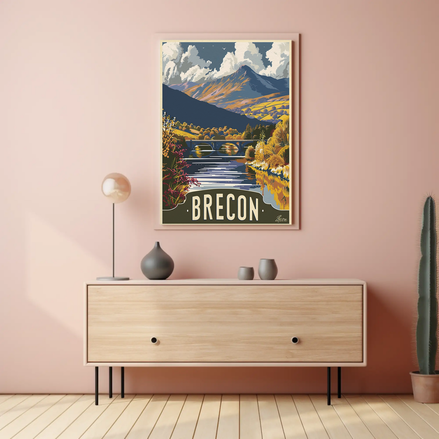 Brecon Mountain Bridge Autumn Valley View Travel Poster