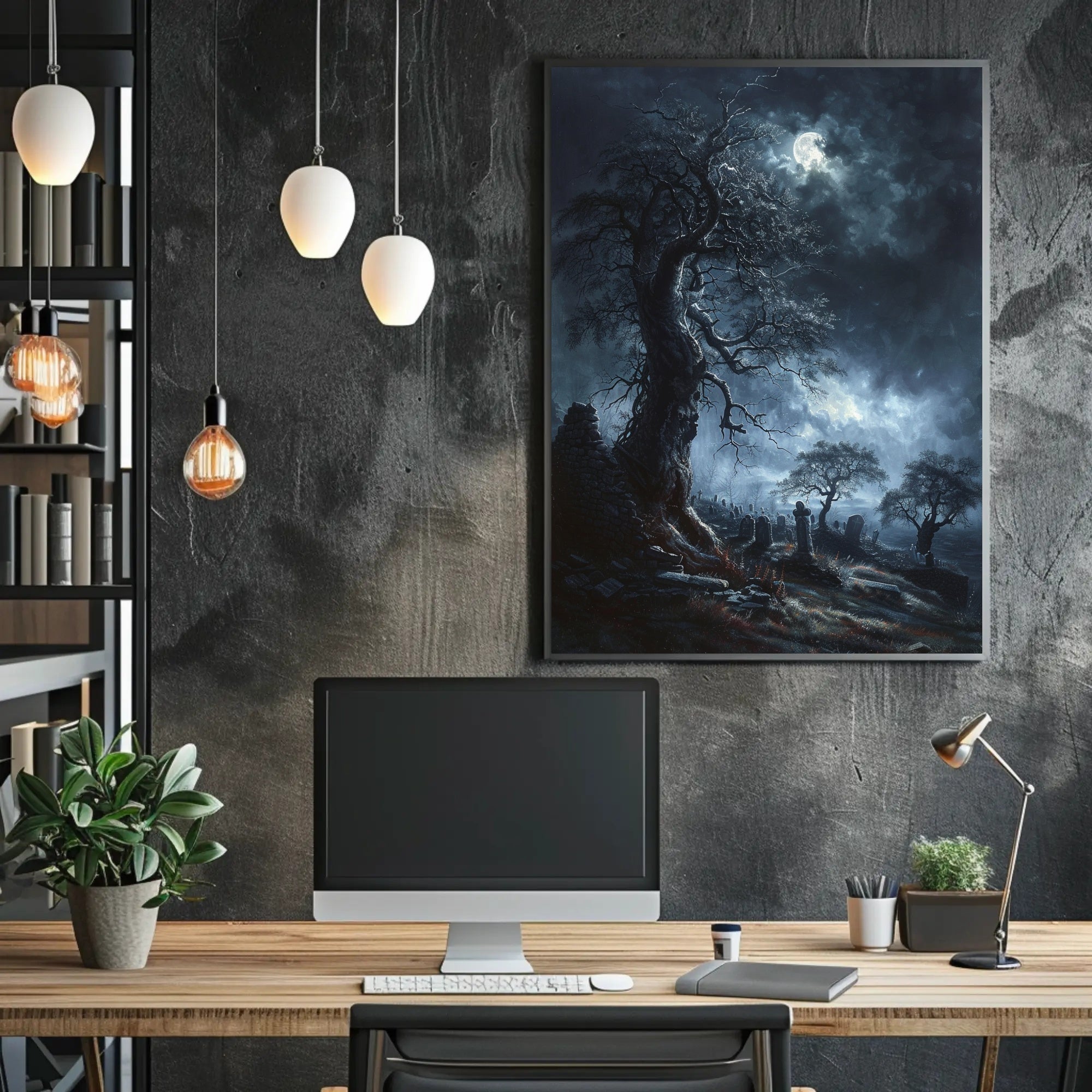 Eerie Graveyard Scene Gothic Art Poster PosterGoat