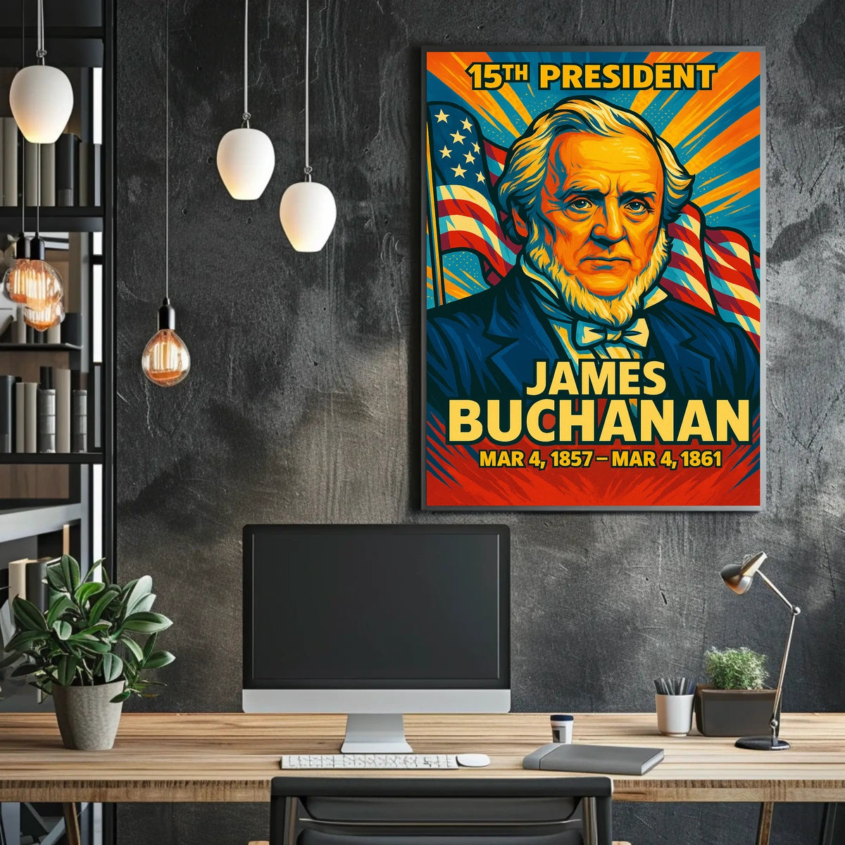 James Buchanan 15th President of the United States Colorful Comic Book Style Poster