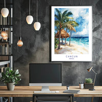 Serene Cancun Beach Watercolor Scene Travel Poster PosterGoat
