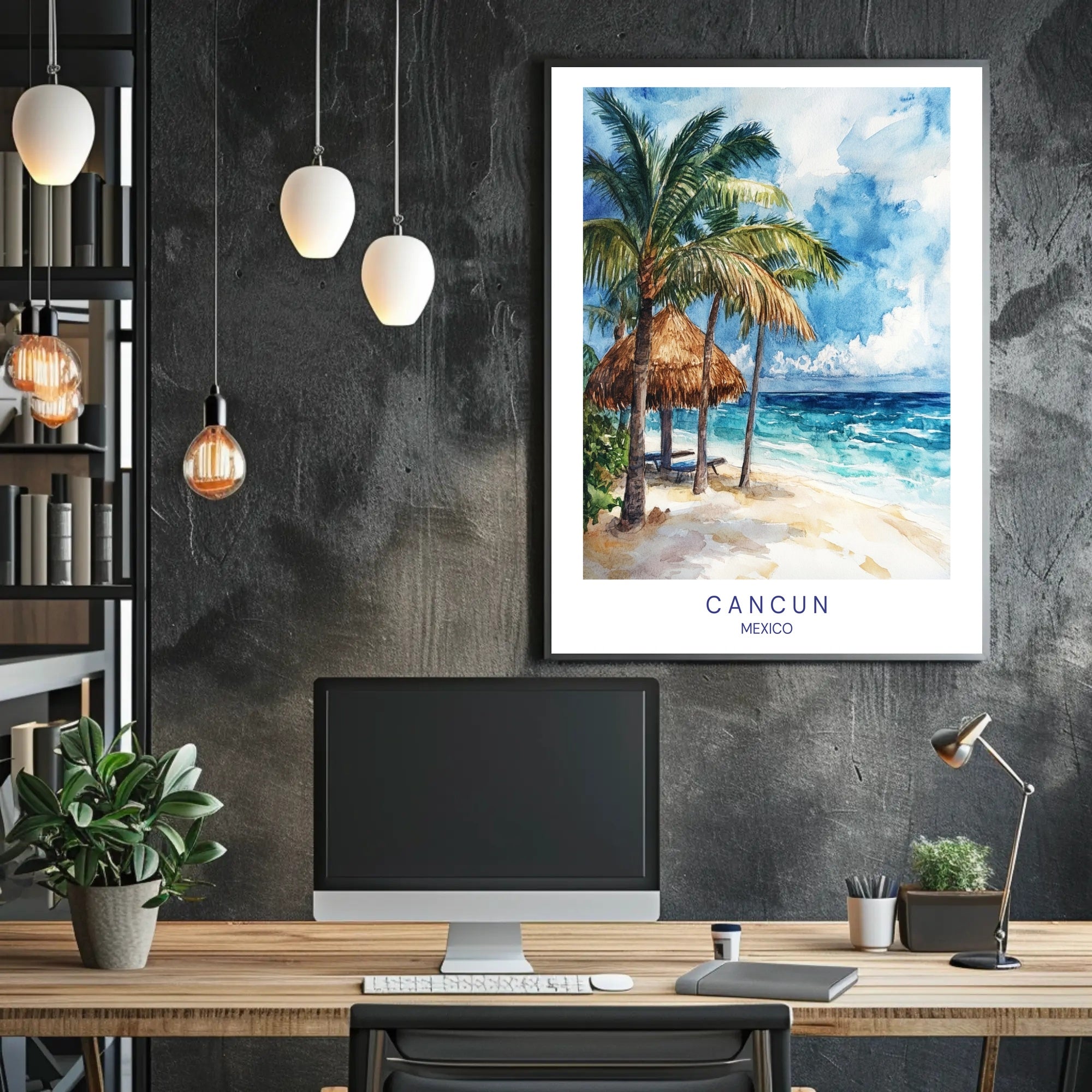 Serene Cancun Beach Watercolor Scene Travel Poster PosterGoat