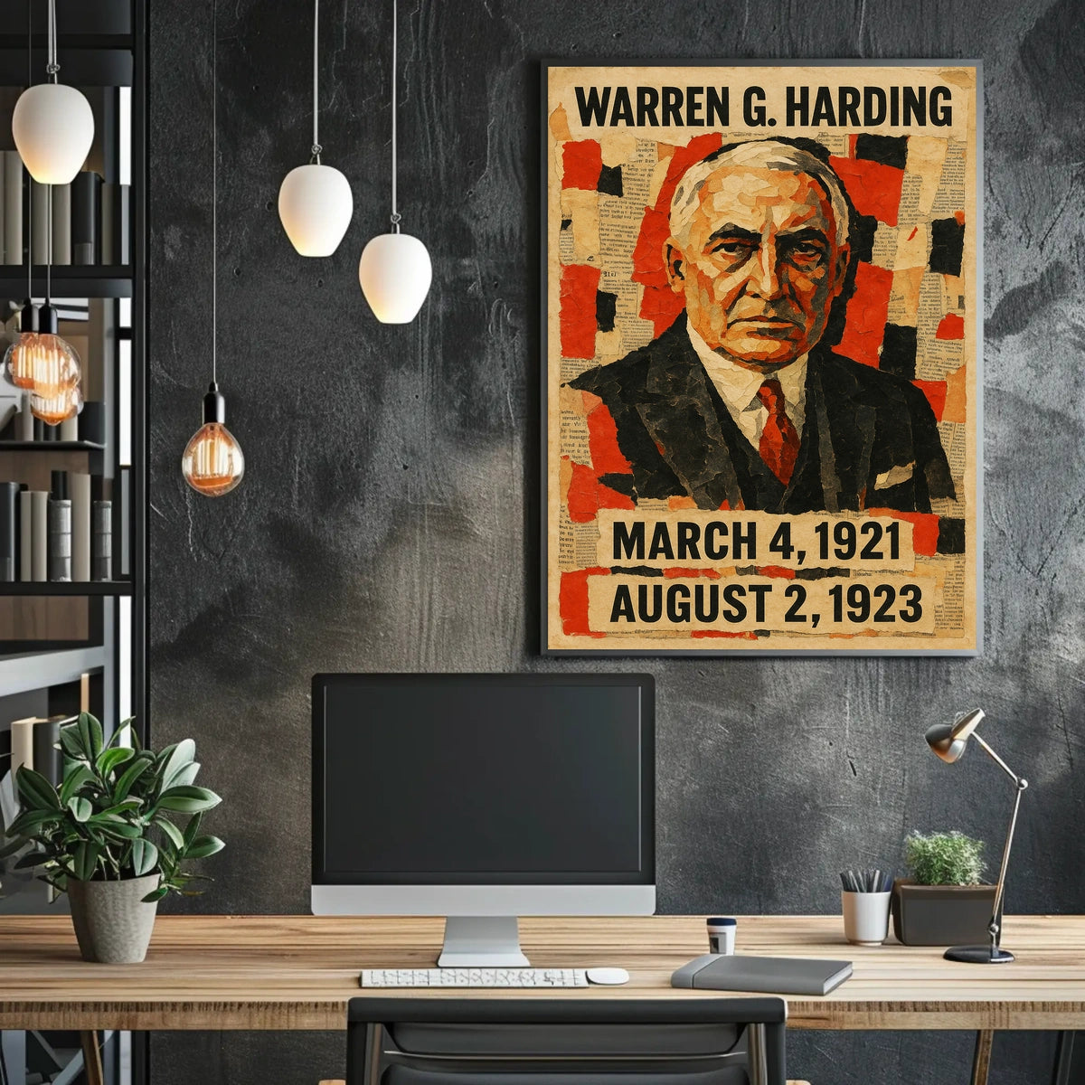 Warren G. Harding 29th President of the United States Layered paper Collage Poster