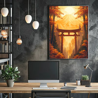 Japanese Torii Gate Autumn Landscape Poster Art