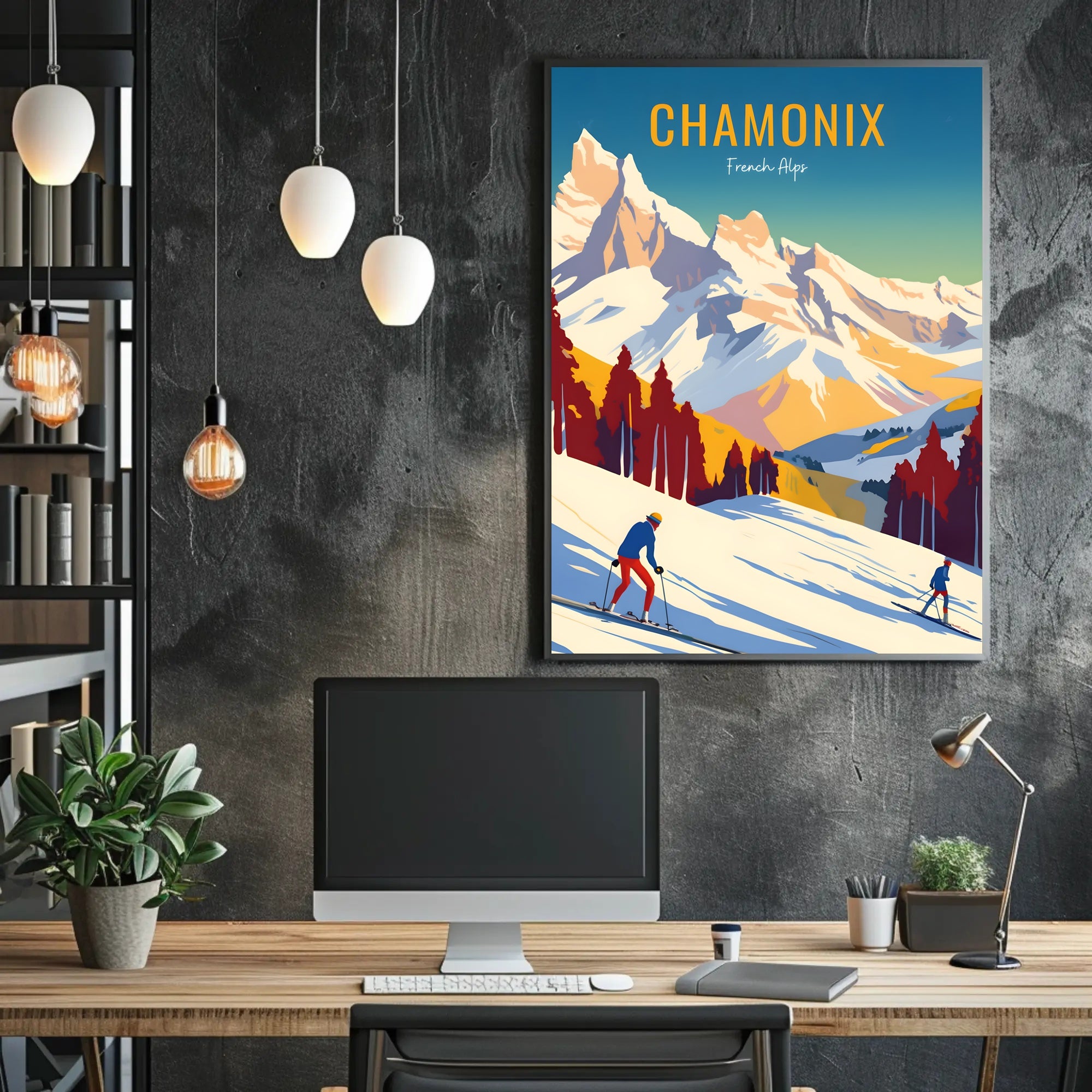 Chamonix Ski Adventure Vintage Travel Poster