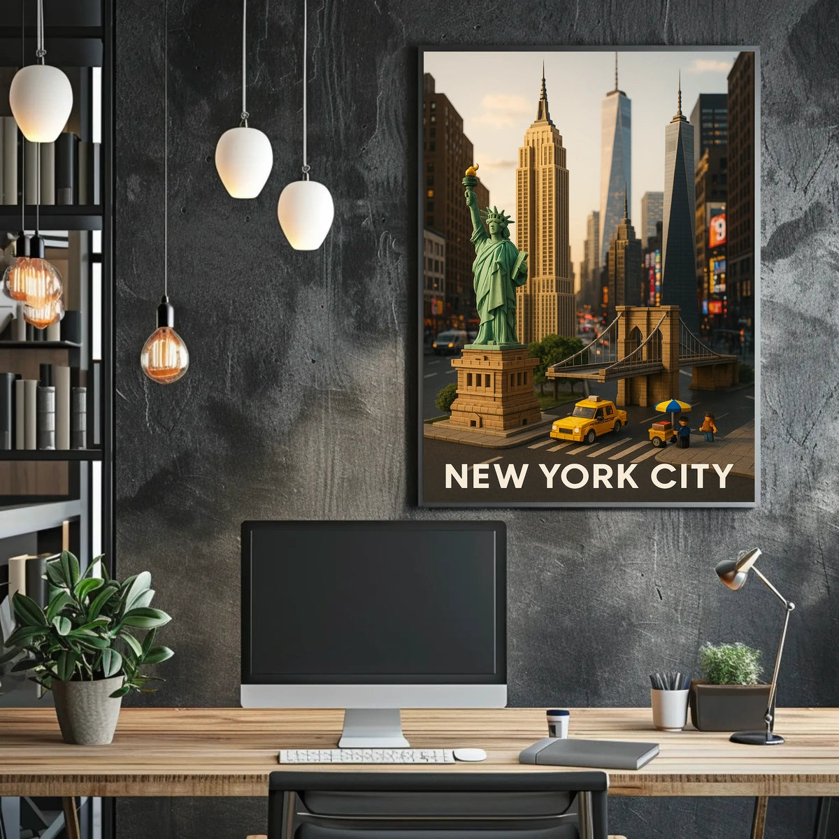 New York City Landmarks Miniature Art Poster Retro Wall Art