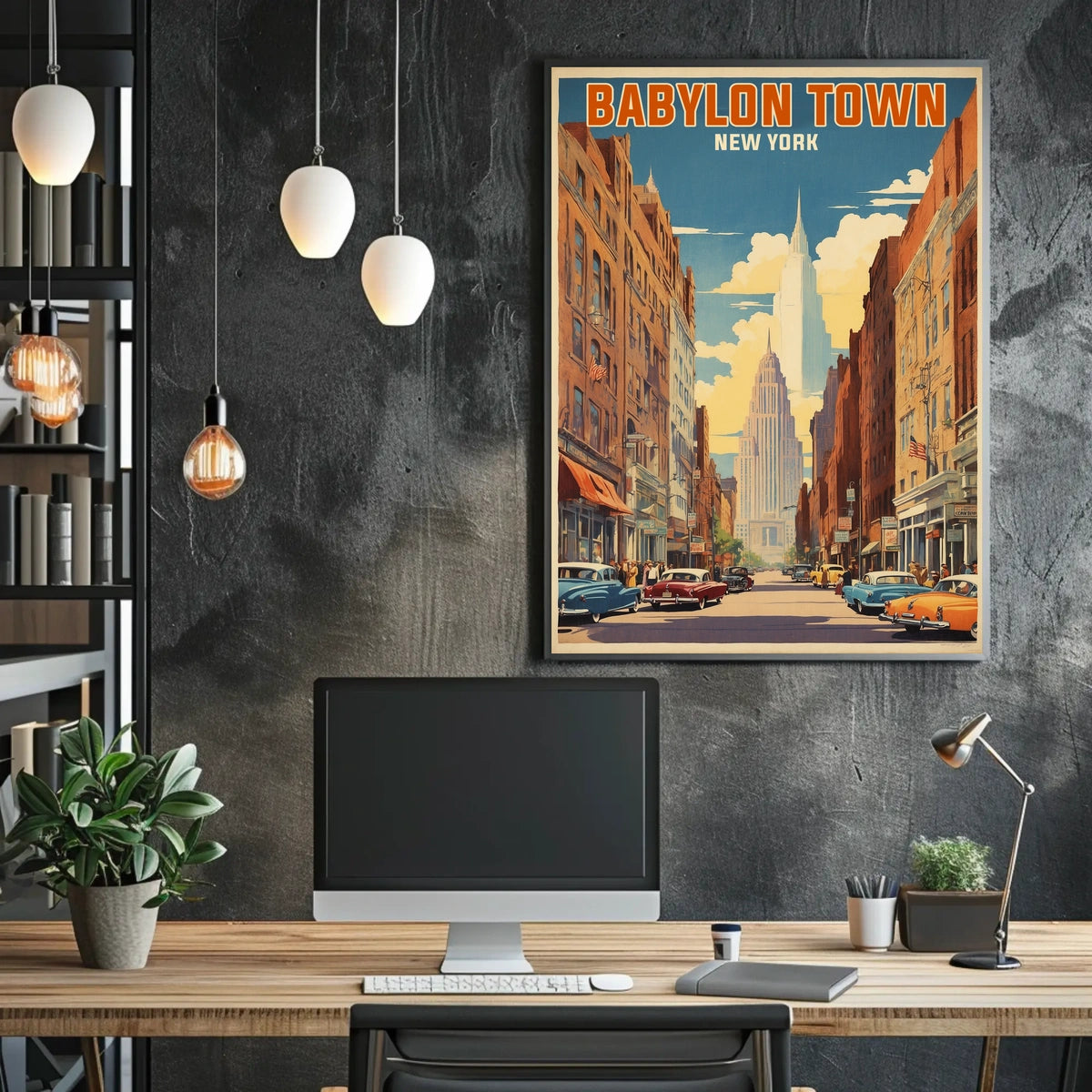 Babylon Town New York Urban Cityscape Poster Retro Wall Art