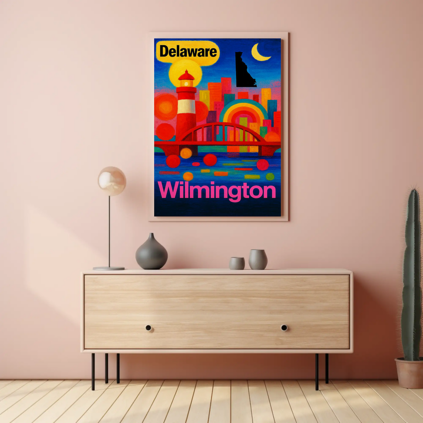 Wilmington Delaware Modern Rainbow Skyline Travel Poster