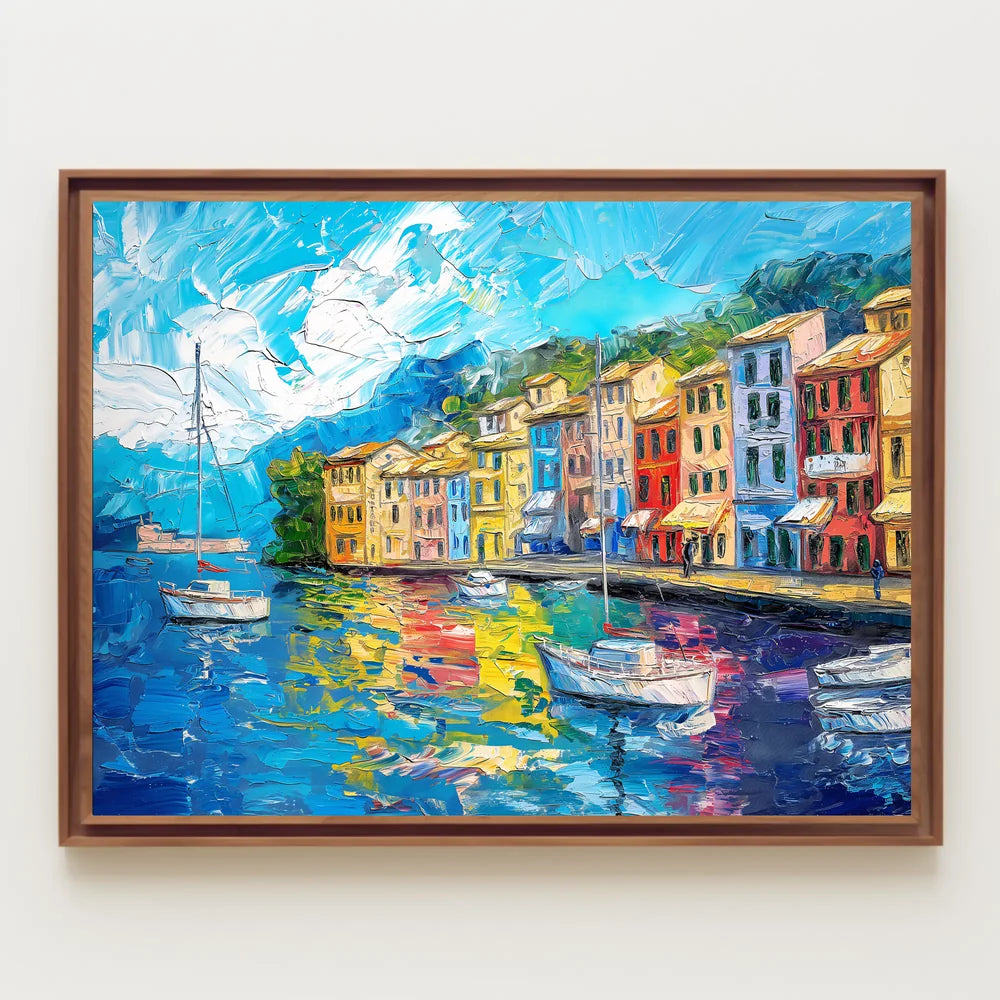 Mediterranean Coastal Town Vibrant Harbor Scene Poster