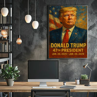 Donald Trump Leadership Portrait Expressionism Digital Painting American Flag Backdrop Poster
