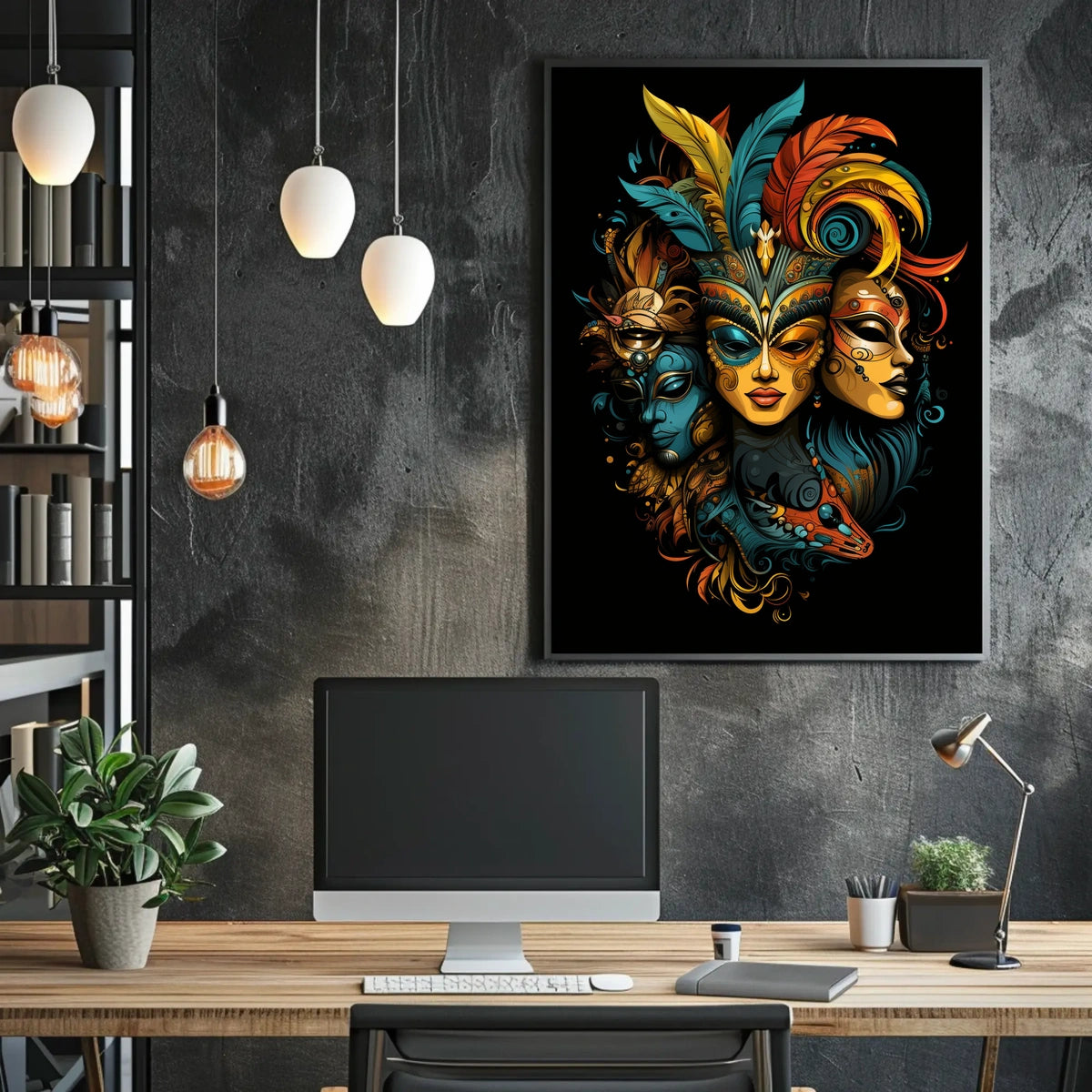 Carnival Masks Rococo Vibrant Home Decor Poster