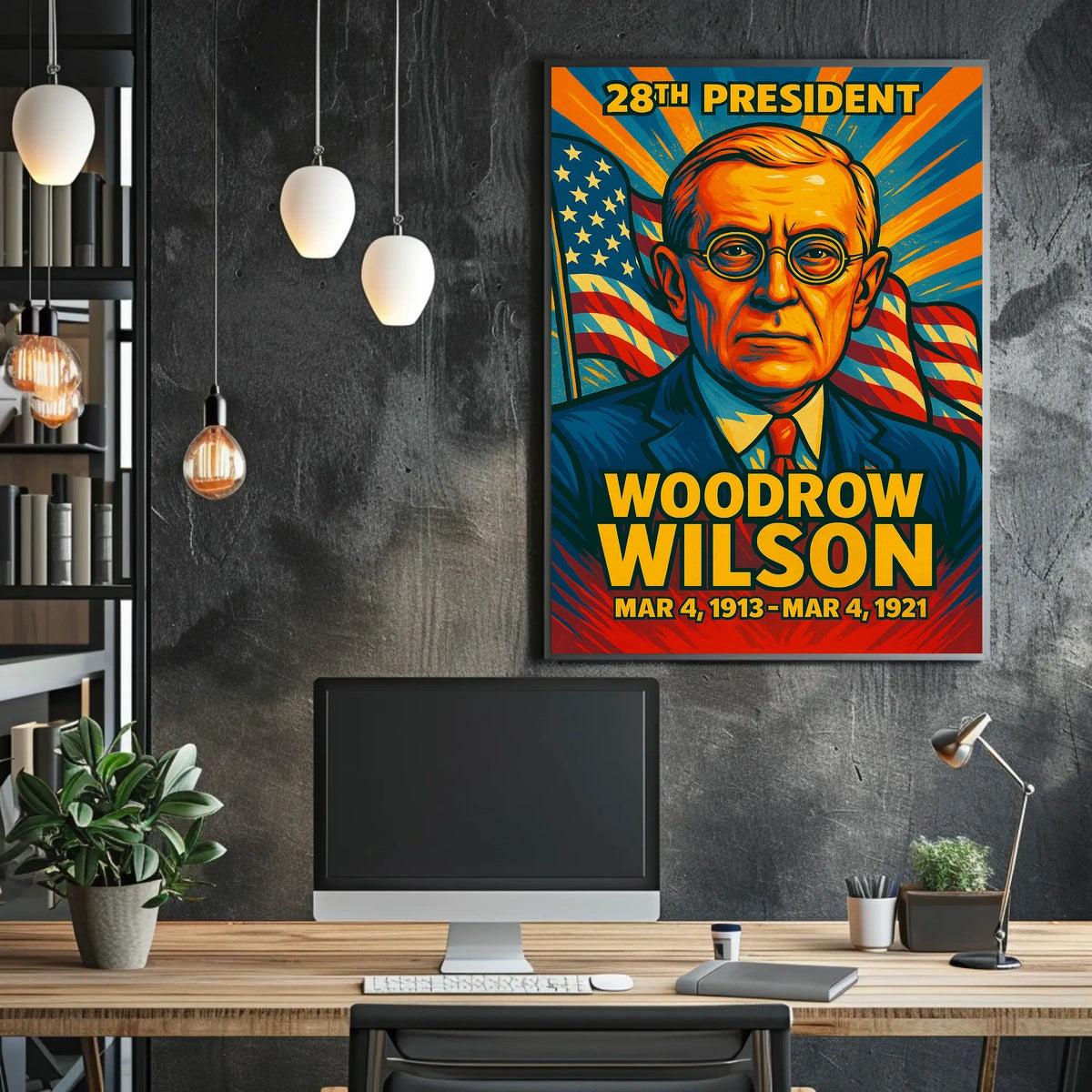 Woodrow Wilson 28th President of the United States Colorful Comic Book Style Poster