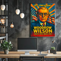 Woodrow Wilson 28th President of the United States Colorful Comic Book Style Poster