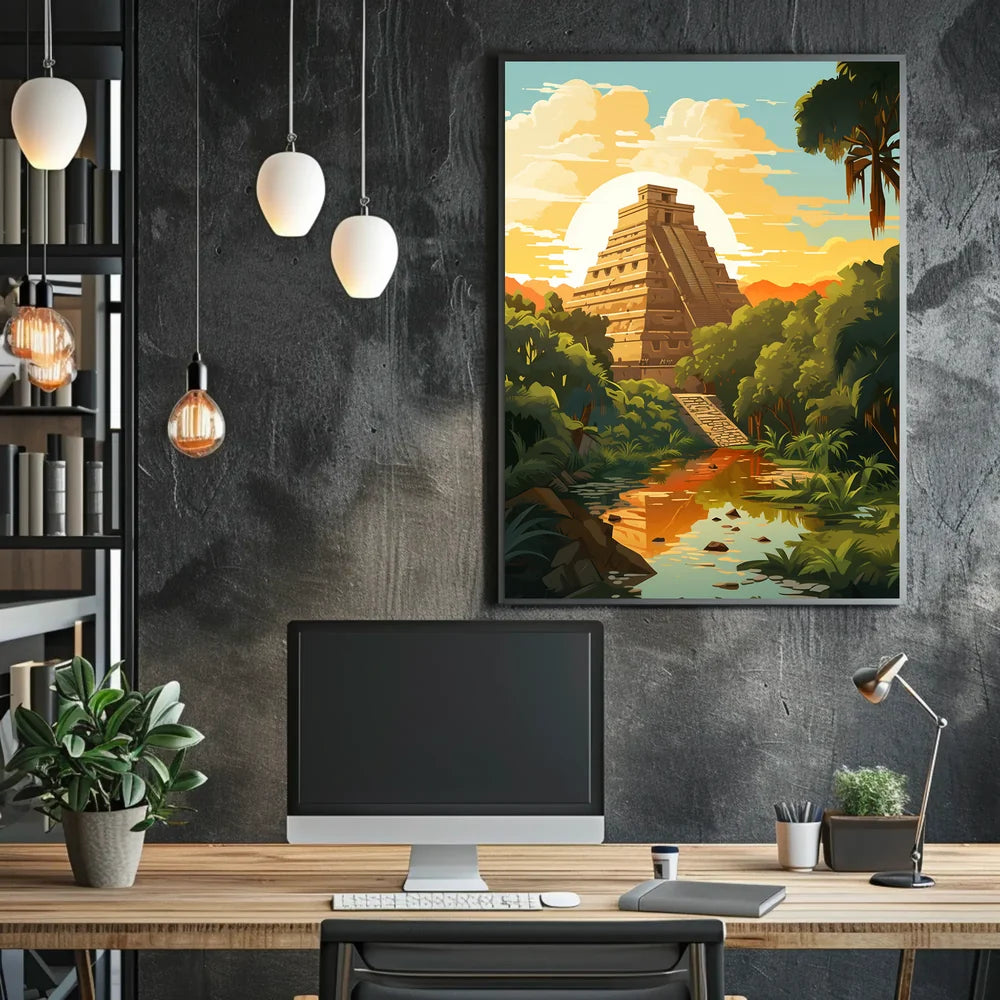 Mayan Pyramid in Lush Jungle Art Poster