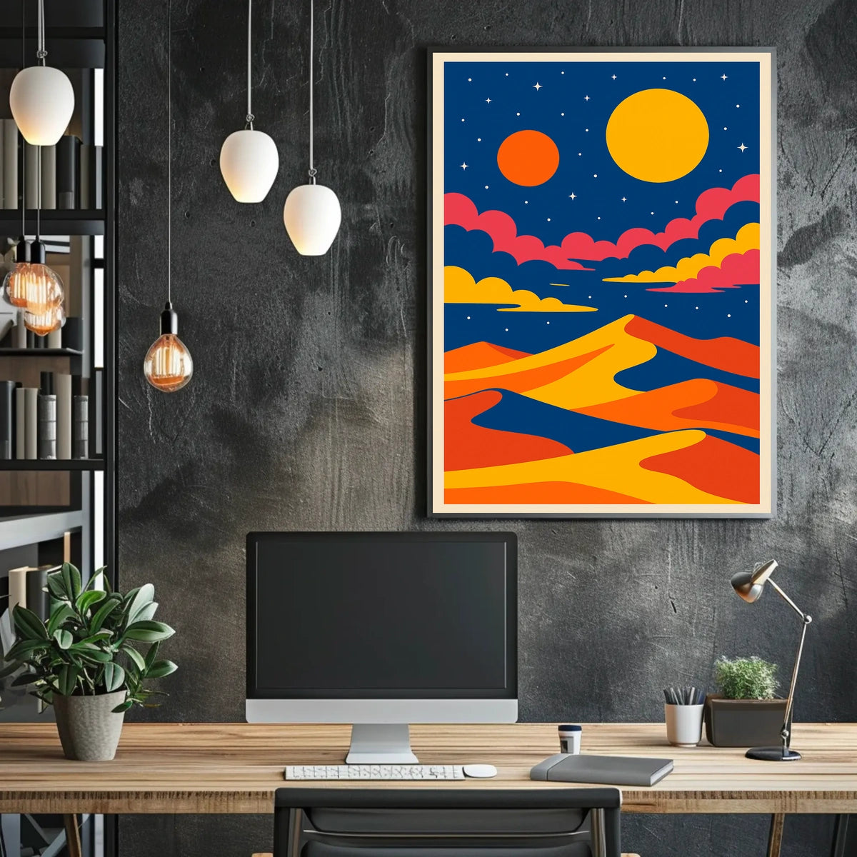 Surreal Cosmic Desert Under Abstract Futuristic Sci-Fi Poster