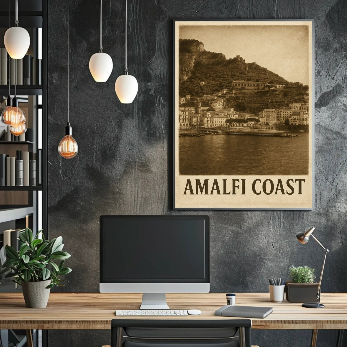 Amalfi Coast Vintage Poster Wall Art for Coastal Decor