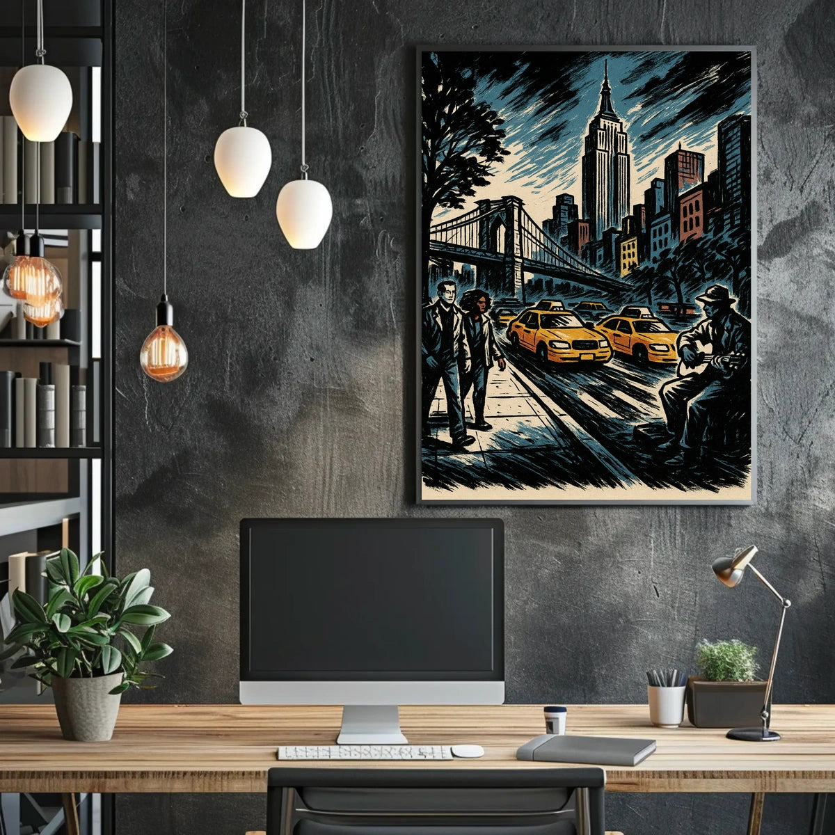 New York City Noir Skyline Poster Modern Urban Wall Art