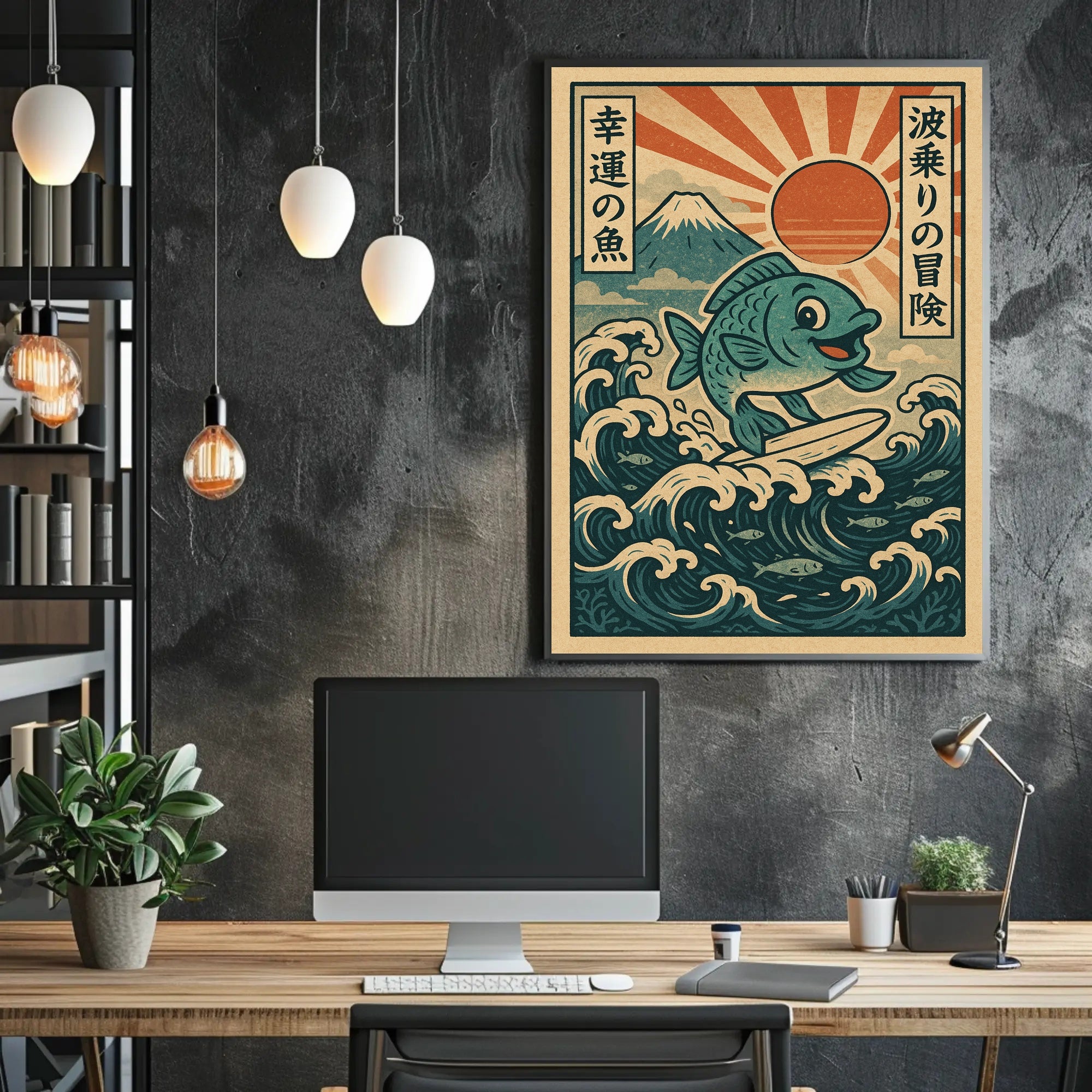 Surfing Fish Adventure Poster PosterGoat