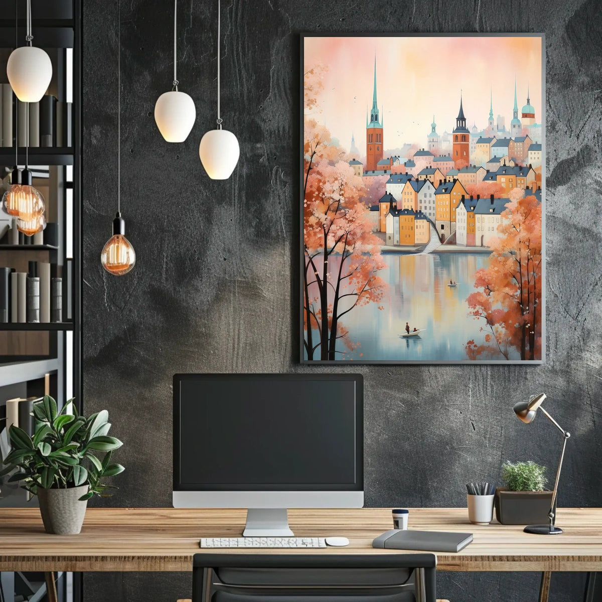 Northern European Waterfront Nostalgia Artistic Cityscape Travel Poster