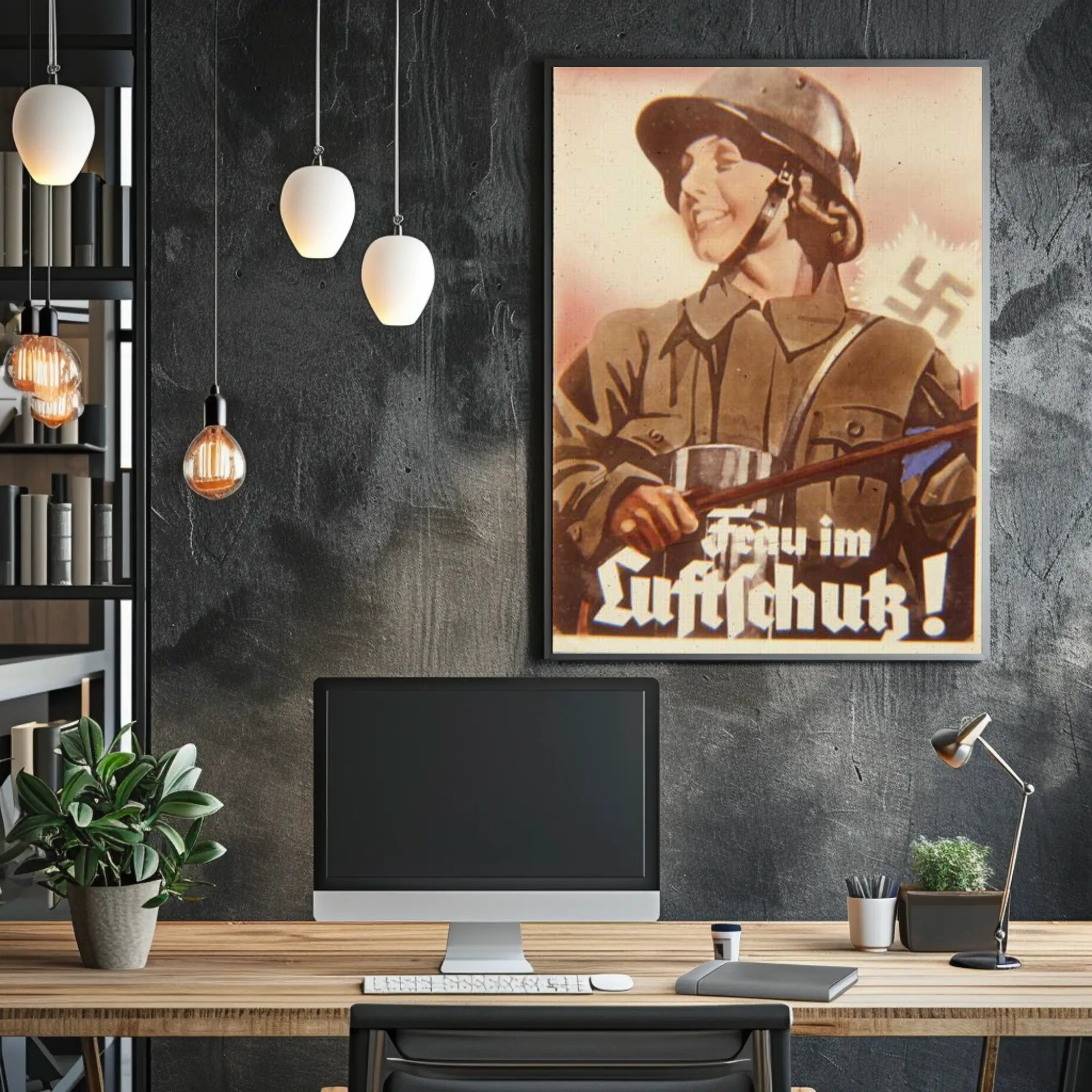 Frau im Luftschutz Poster PosterGoat