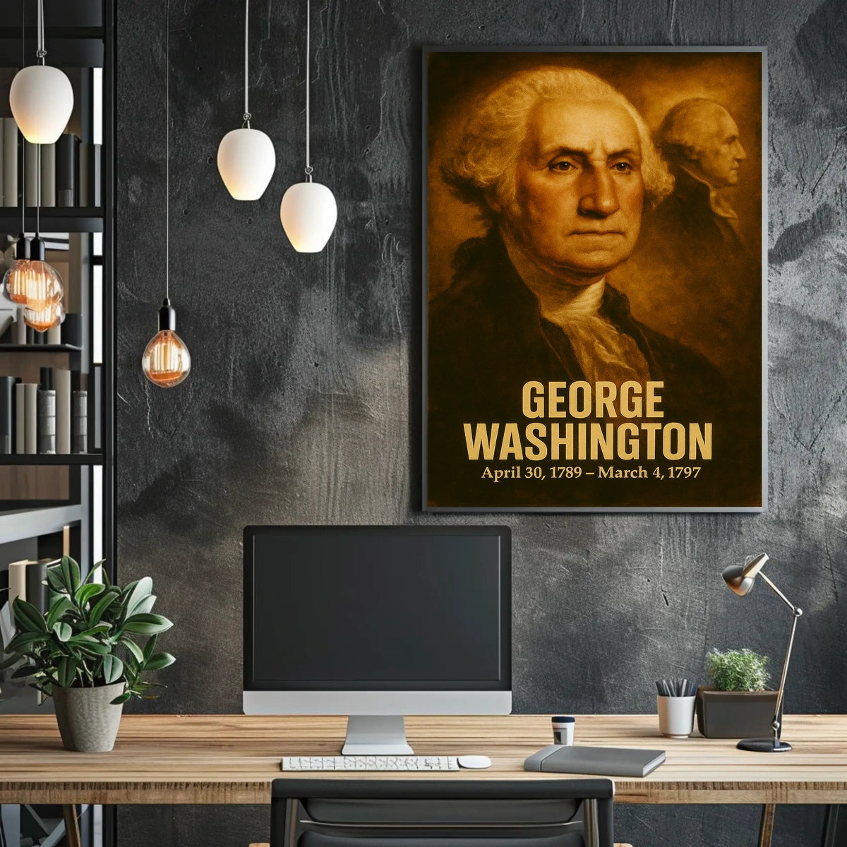 George Washington Vintage Analog Film Aesthetic Poster Presidential Portrait Wall Art Historical Founding Father Print