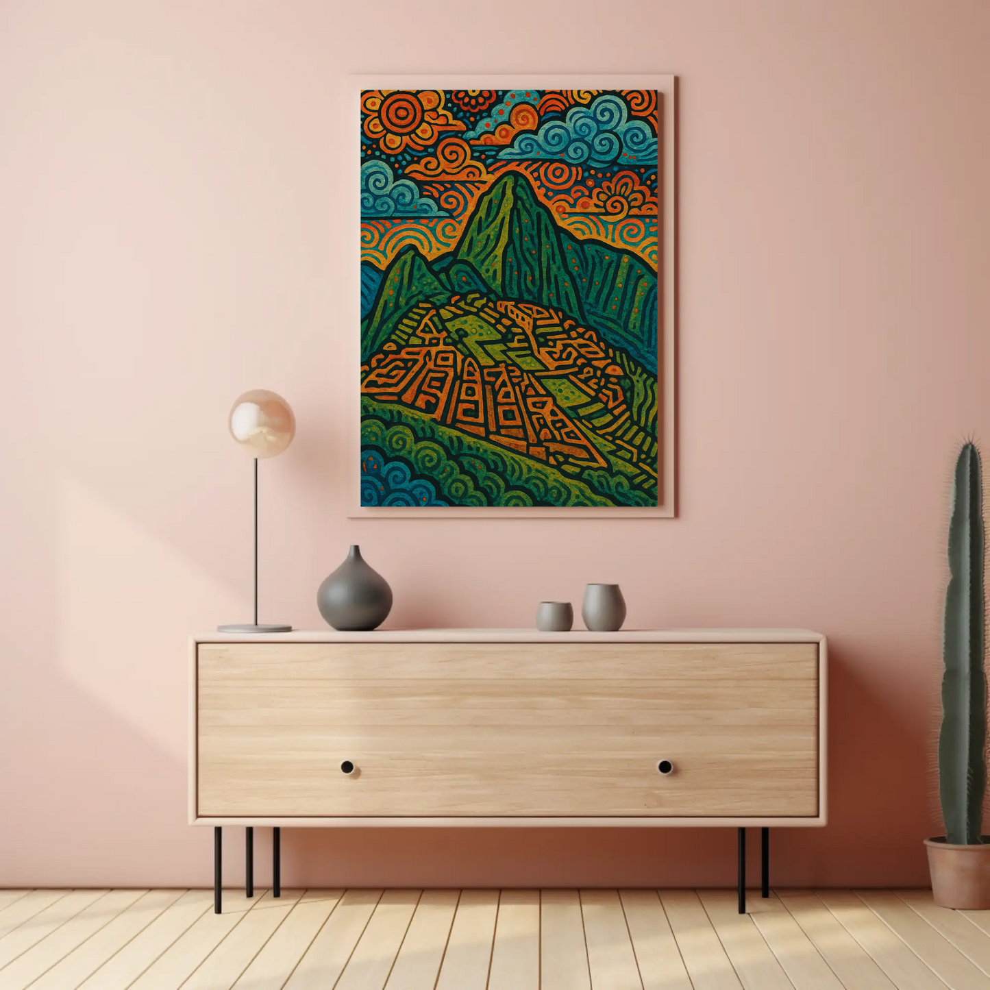 Machu Picchu Mountains Folk Art Travel Poster