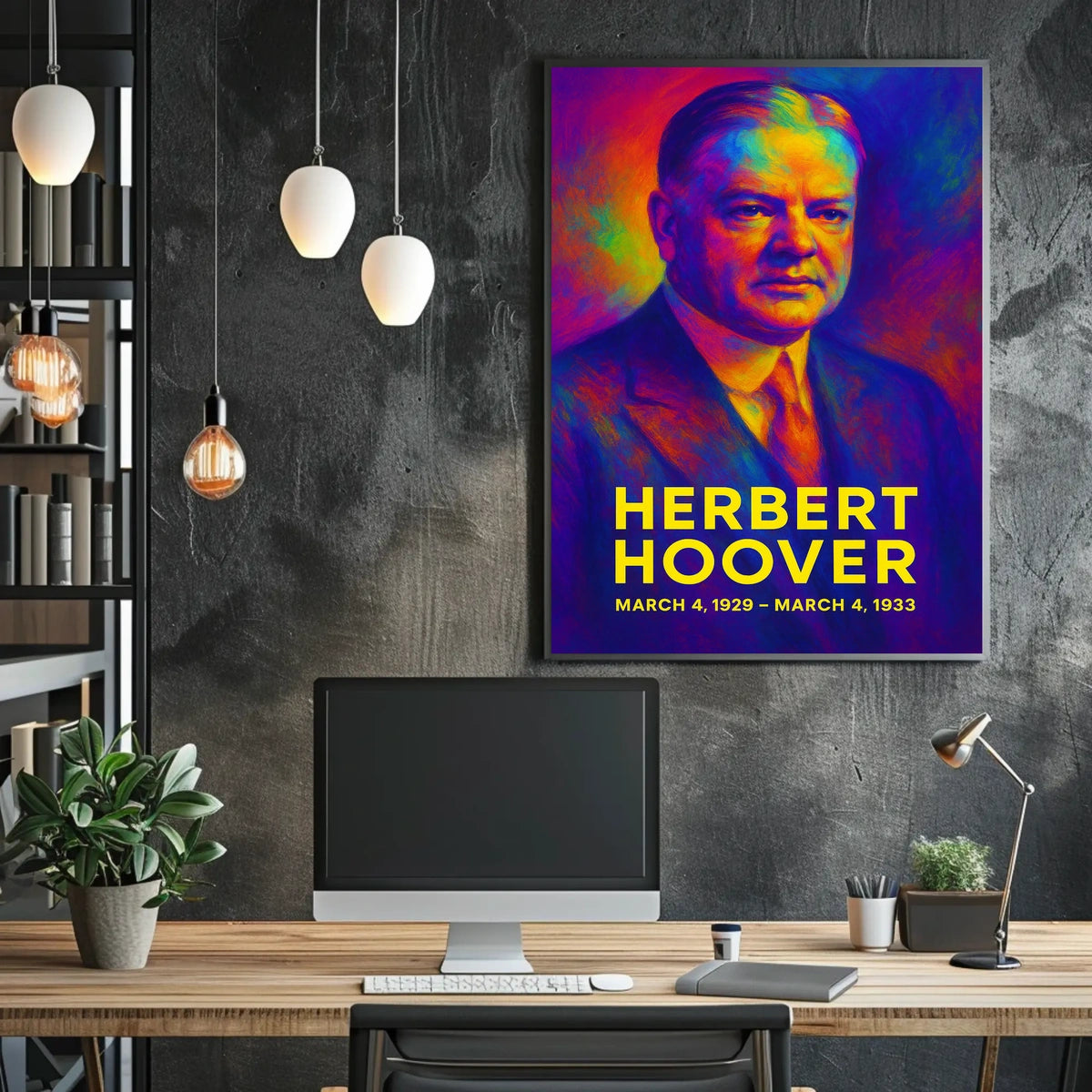 Herbert Hoover 31st President of the United States Neon Gradient Overlay Poster
