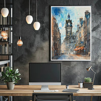 Urban Clock Tower Scene Poster PosterGoat