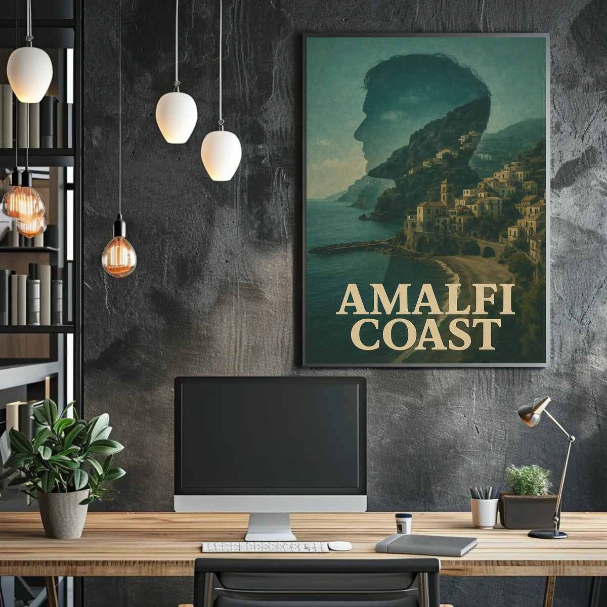 Amalfi Coast Silhouette Poster Coastal Wall Art Decor