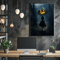 Mysterious Figure Halloween Forest Jack-o-lantern Poster