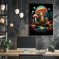 Magical Forest Oversized Mushrooms Abstract, Artistic Poster