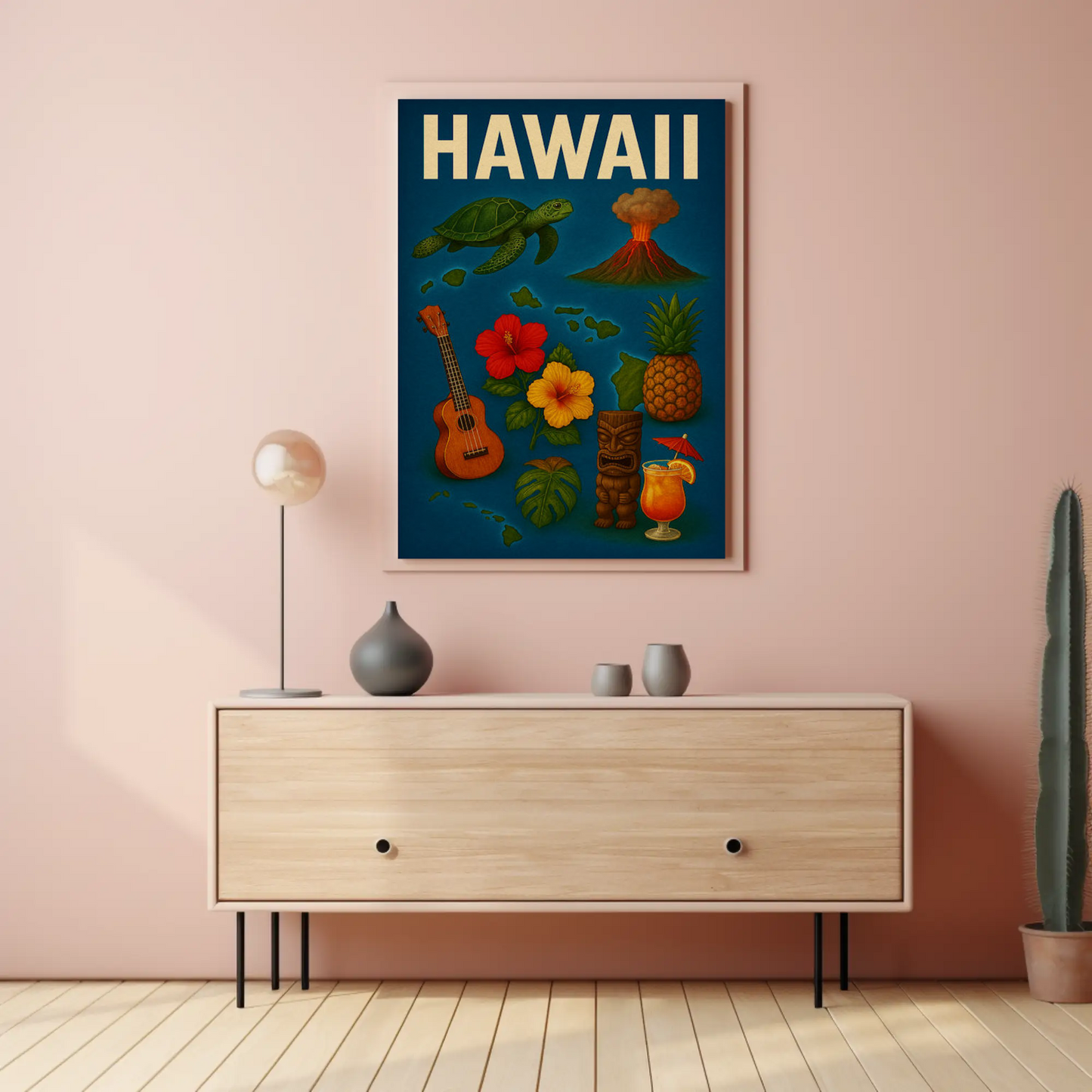 Hawaii Island Symbols Vintage Travel Poster