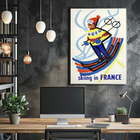 Skiing Adventure Art: Vibrant Ski Motion Travel Poster PosterGoat