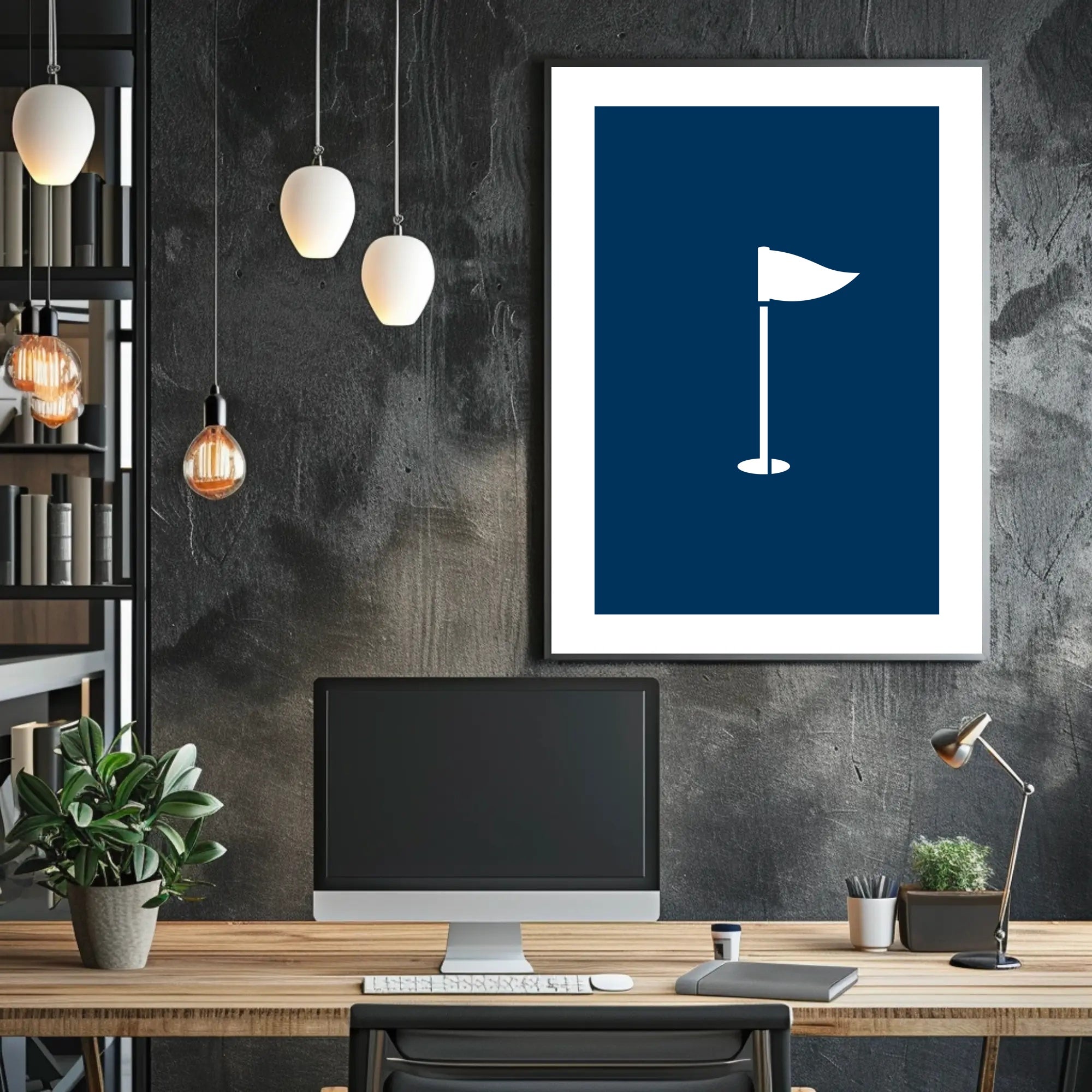 Minimalist White Flag on Deep Blue Background Poster