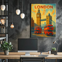 London Landmarks And Red Buses Poster