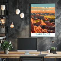 Stylized Sunset Badlands National Park Landscape Poster