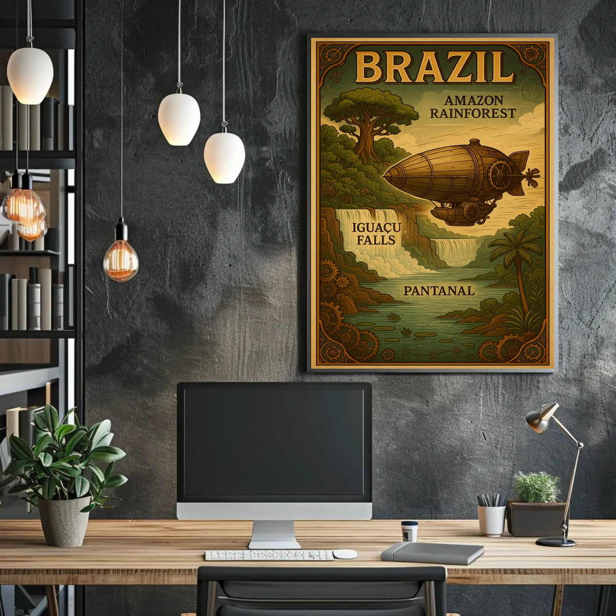 Brazil's Wonders Vintage Steampunk Adventure Poster
