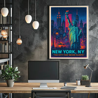 New York City The City Never Sleeps Poster Retro Wall Art