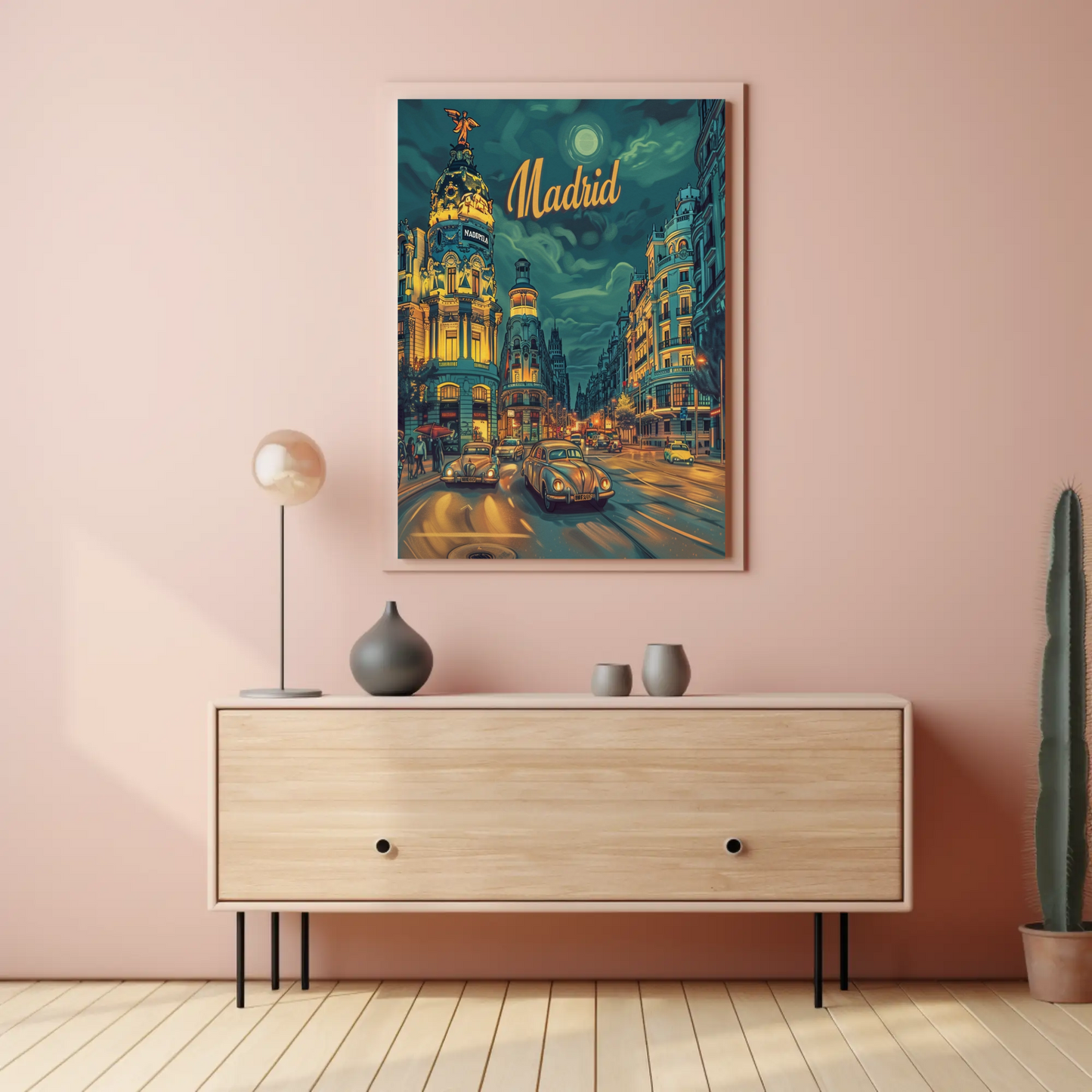 Madrid Night Drive Glowing Lights Retro Travel Poster