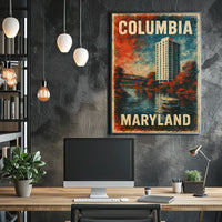 Columbia Maryland Scenic Cityscape Travel Minimalist Retro Vintage Collectors Poster