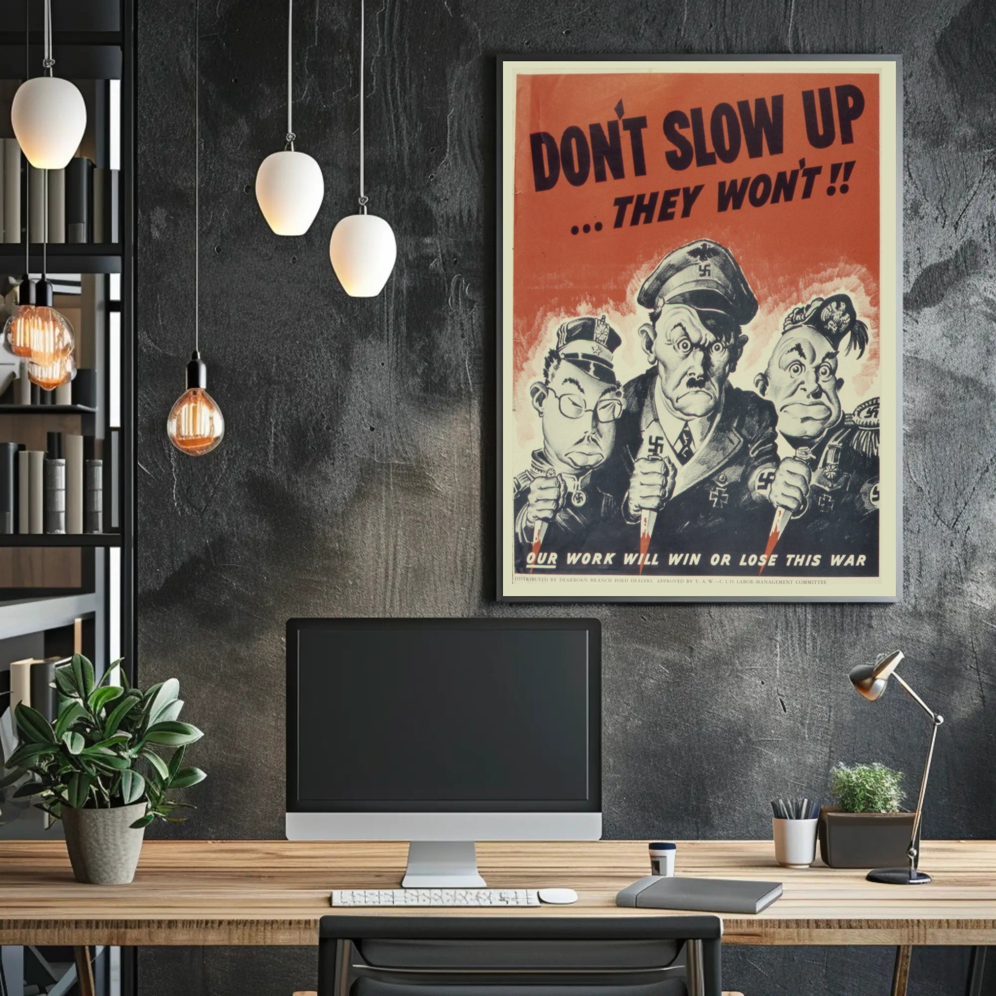 WWII Propaganda Cartoon: Boost Productivity with Vintage Style Poster